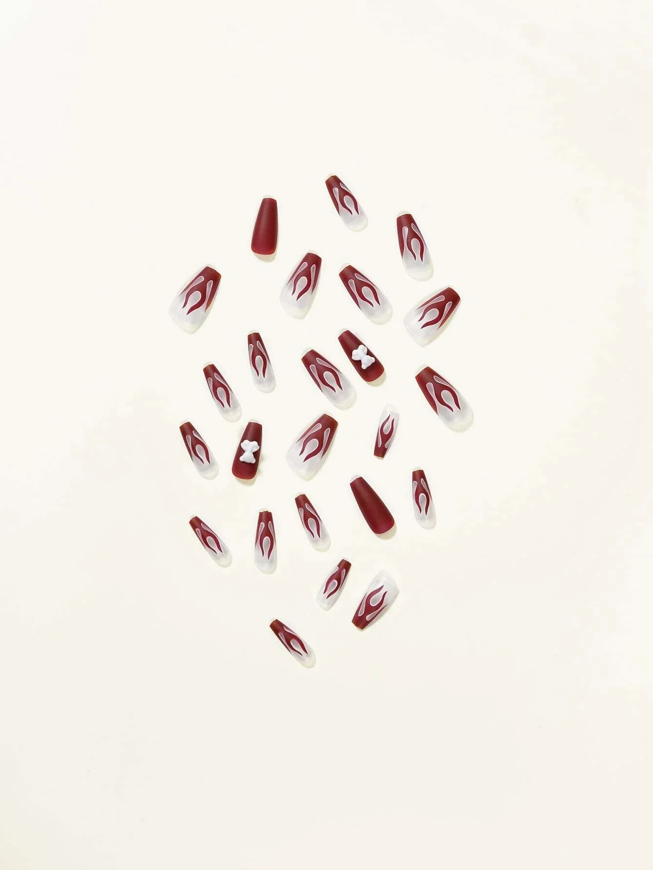 Sculpted Teddy Long Coffin Red Flames Press On Nails - Image 5