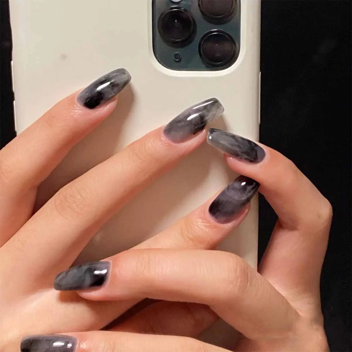 Secondhand Smoke Long Square Gray Everyday Press On Nails