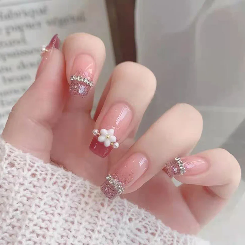 Shared Knowledge Medium Square Pink Jelly Press On Nails