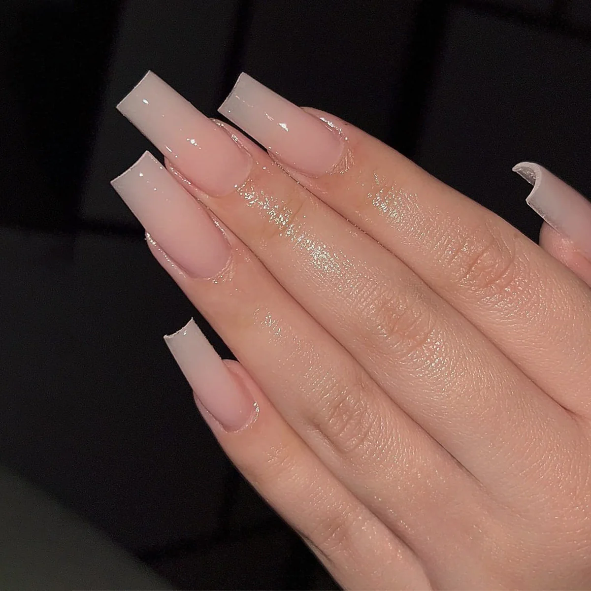 Sheer Elegance Extra Long Square French Tip Press-On Nail Set with Transparent Finish
