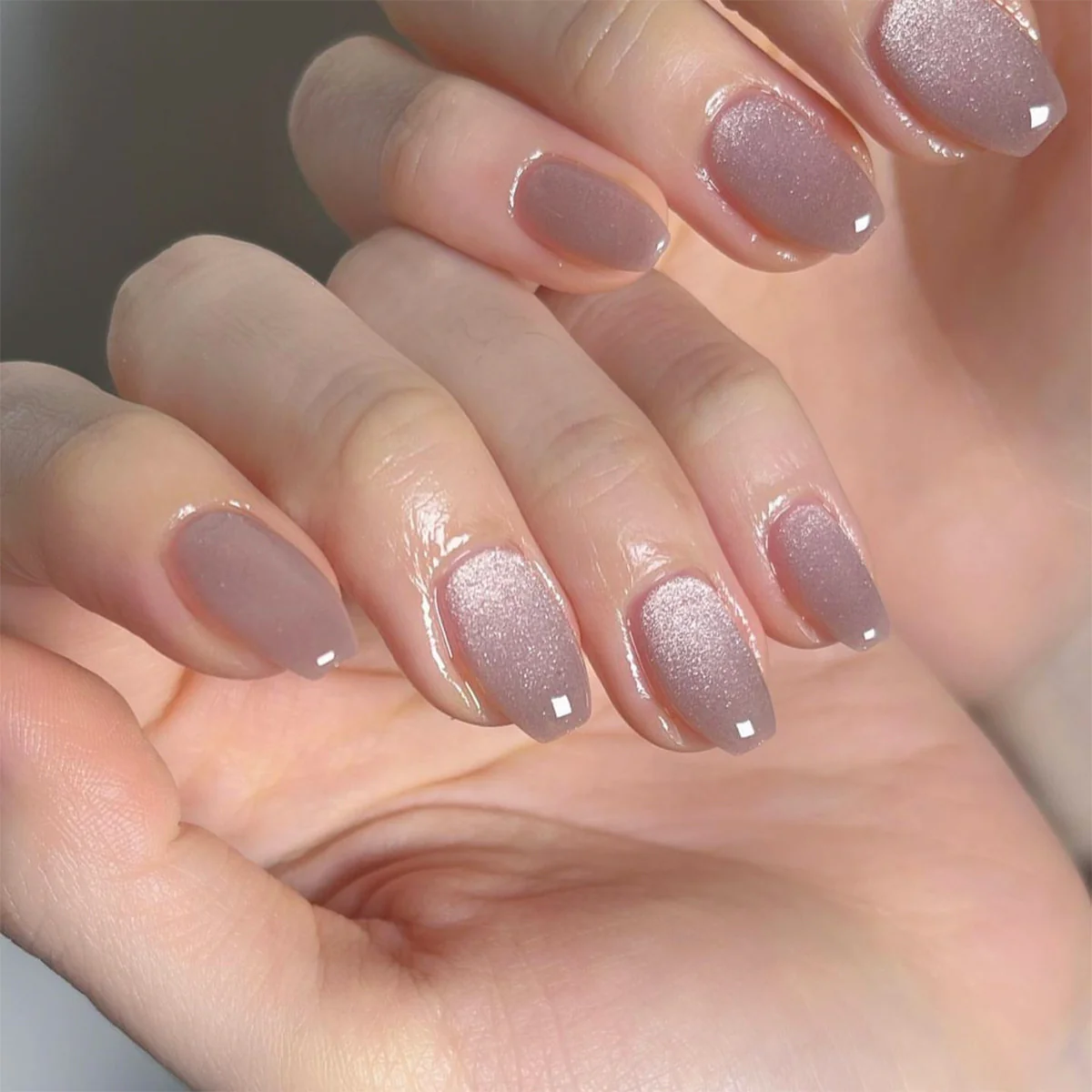 Shimmering Mauve Medium Square with Glitter French Tip Press On Nail Set