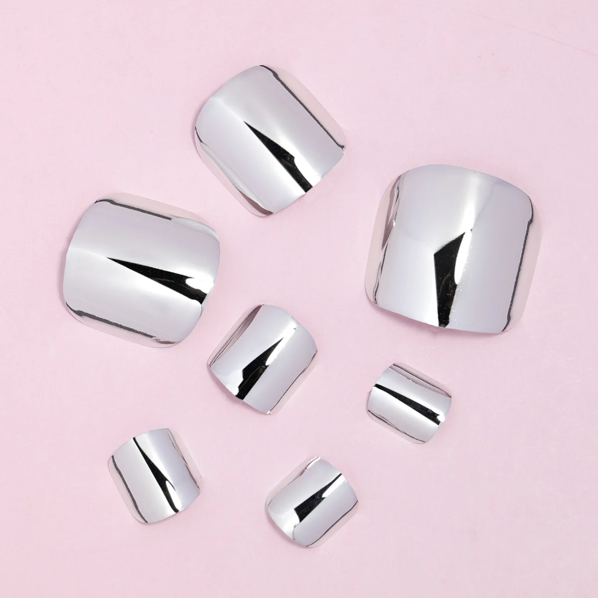 Silver Serenity Short Square Sterling Silver Mirror Finish Press-On Toenail Set