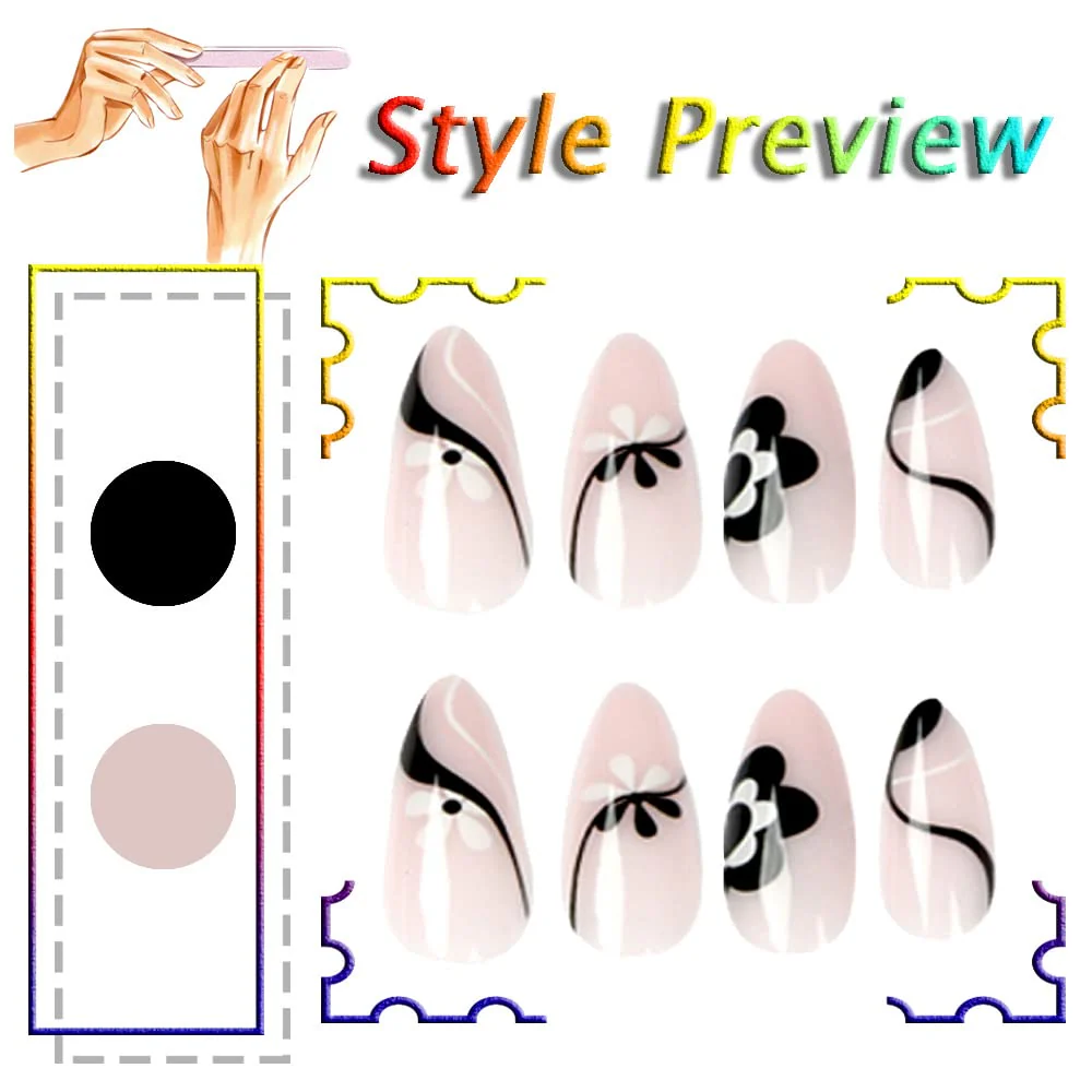 Simple Flower Long Almond Beige Everyday Press On Nails - Image 6