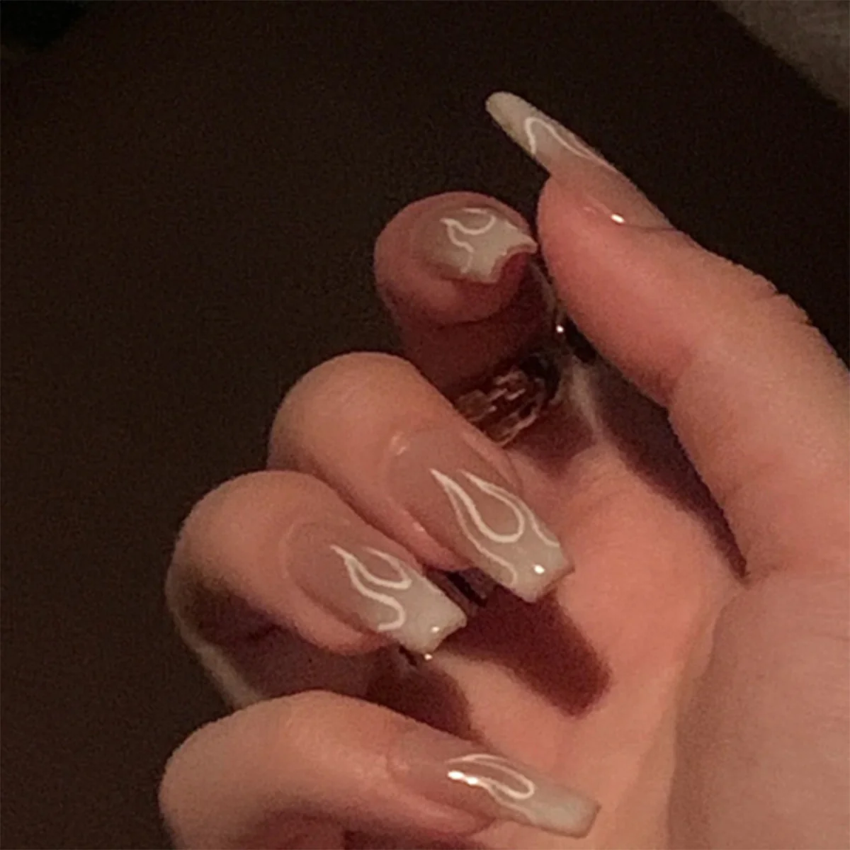 Singing Fire Medium Square White Flames Press On Nails