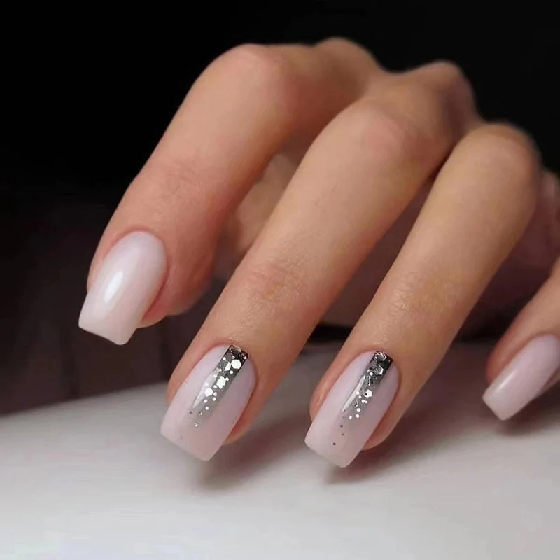 Single Date Medium Square Pink Everyday Press On Nails