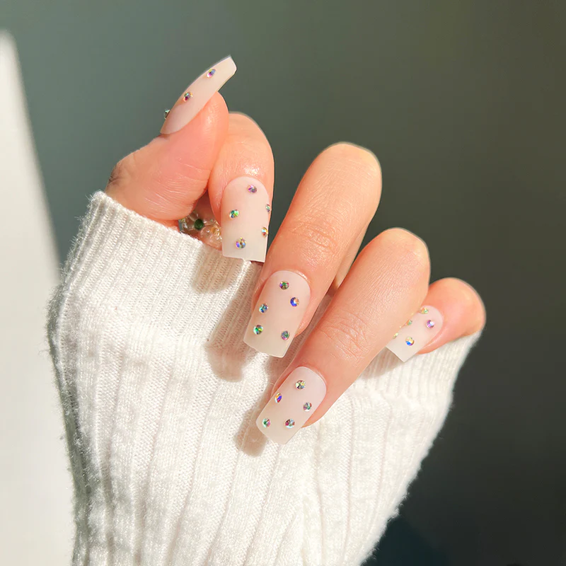 Small Flash Short Oval White Studded Press On Nails