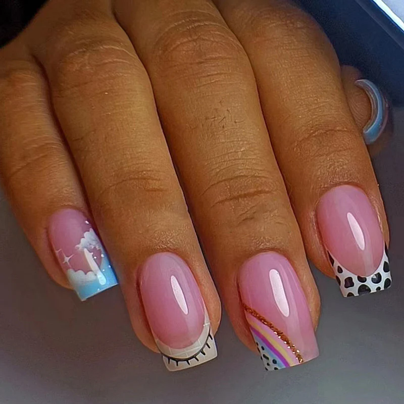 Soft Dreams Medium Square Multicolor Cute Press On Nails