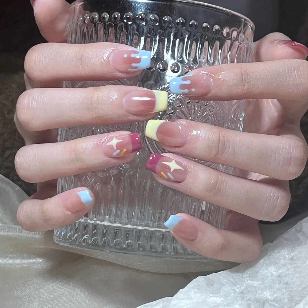 Splat Splat Splat Long Coffin Pink Cute Press On Nails