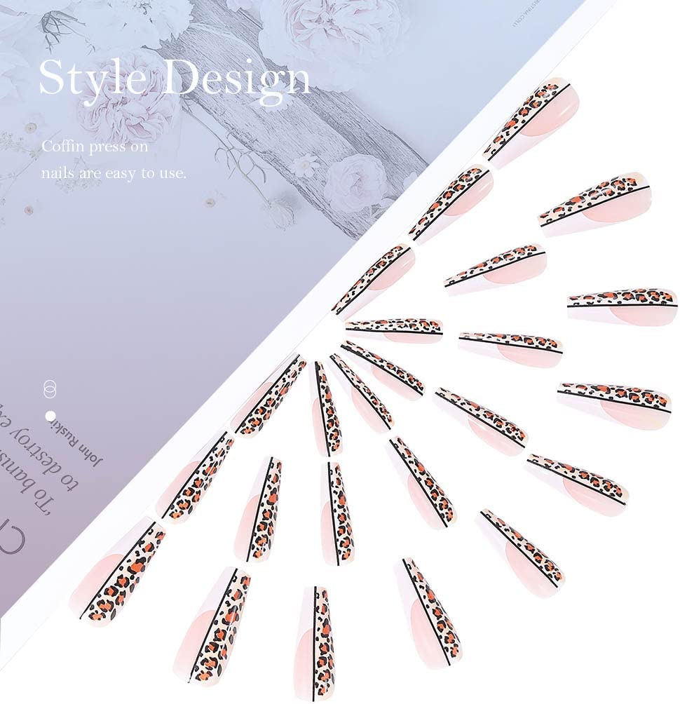 Split Feline Long Square White Leopard Press On Nails - Image 3