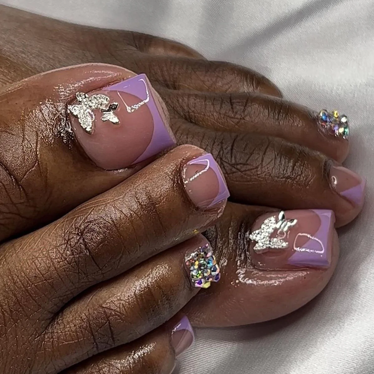 Starry Charm Lavender Short Square Press On Toenails Set with Sparkling Accents