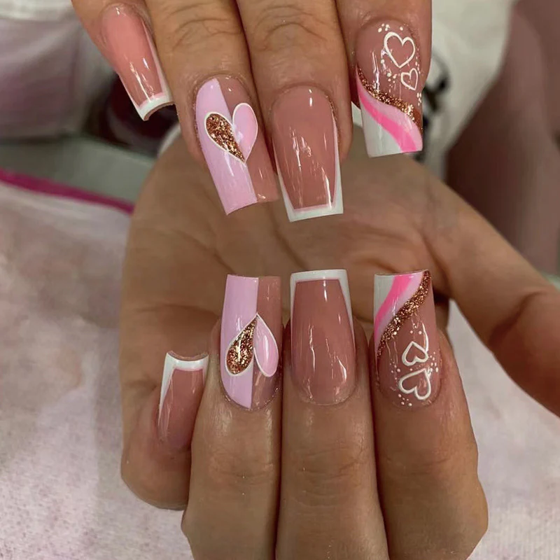 Strawberry Chocolate Long Square Pink Valentine's Day Press On Nails