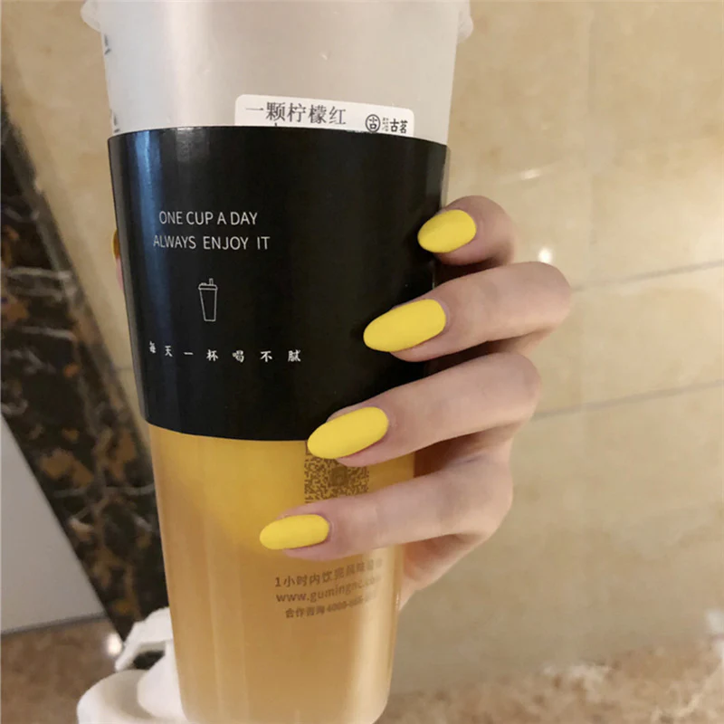 Summer Sunshine Medium Oval Bright Yellow Matte Finish Press On Nail Set