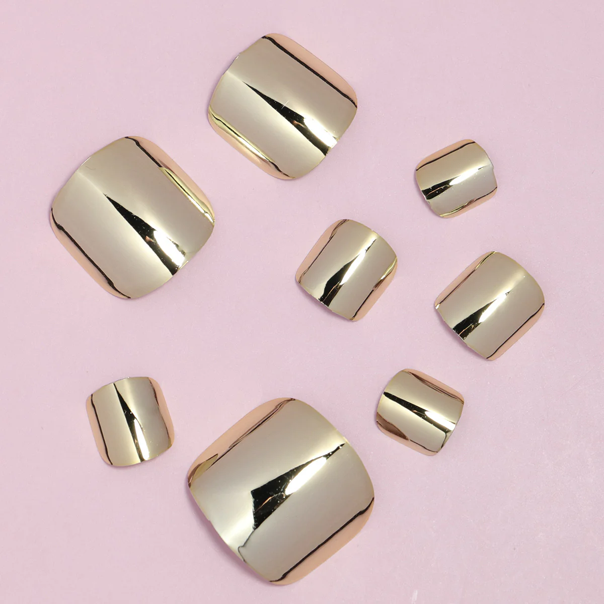 Sunset Glow Medium Square Rose Gold Mirror Finish Press-On Toenail Set