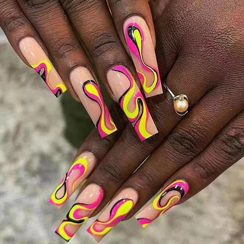 Supercloud Long Square Multicolor Bold Press On Nails