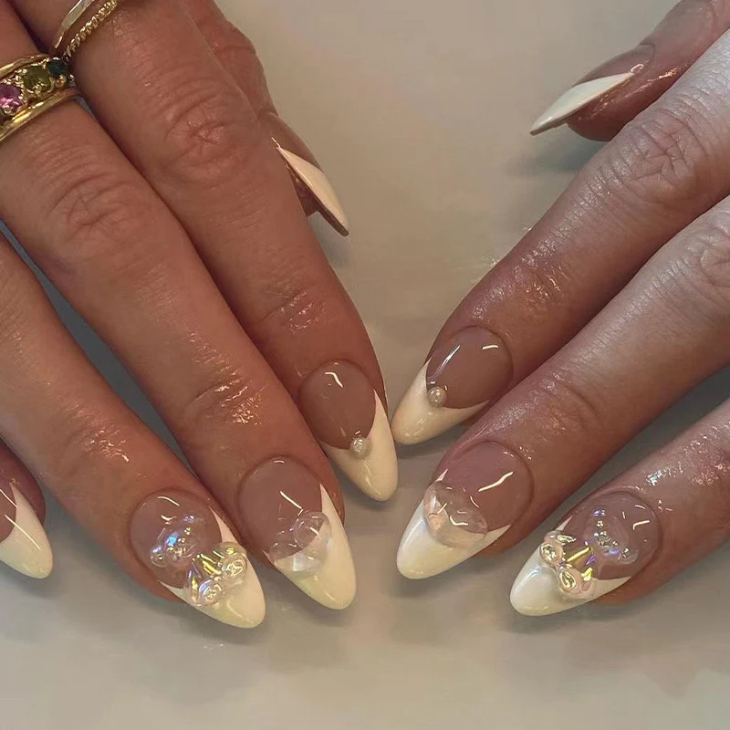 Teddy Bear Crush Medium Oval White Cute Press On Nails