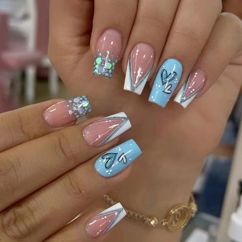 That Is Confidence Medium Coffin Blue Glam Press On Nails