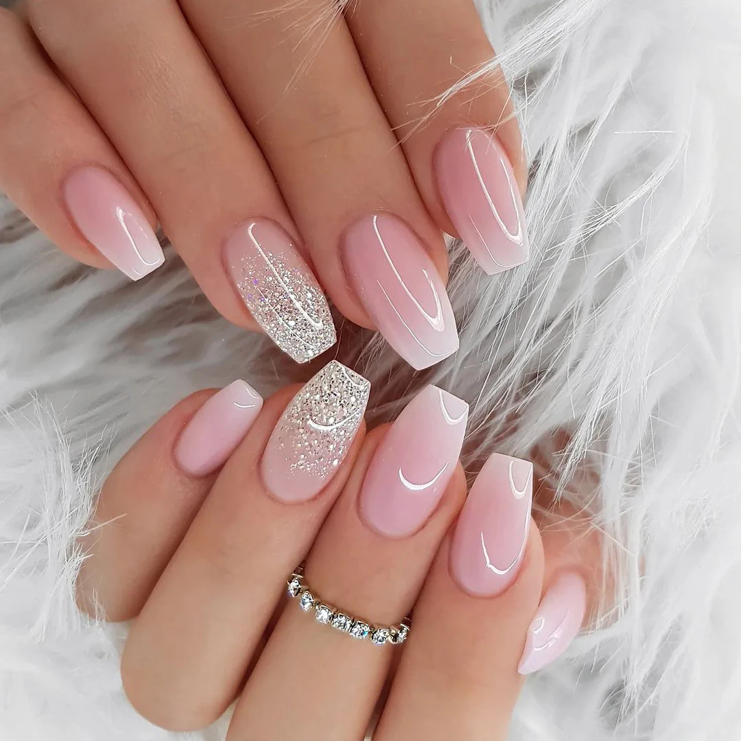 That Subject Medium Coffin Pink Glitter Press On Nails
