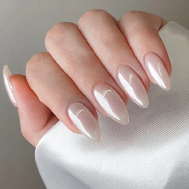 The Celebrity Nails Medium Almond White Glitter Press On Nails