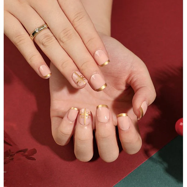 Time For Gifts Short Square Beige Holiday Press On Nails