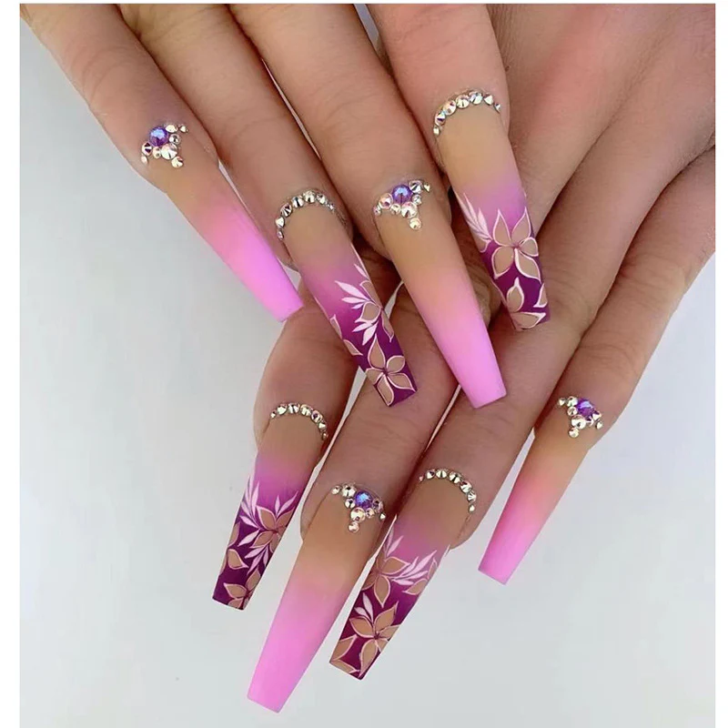 To The Beach Long Coffin Pink Vacation Press On Nails