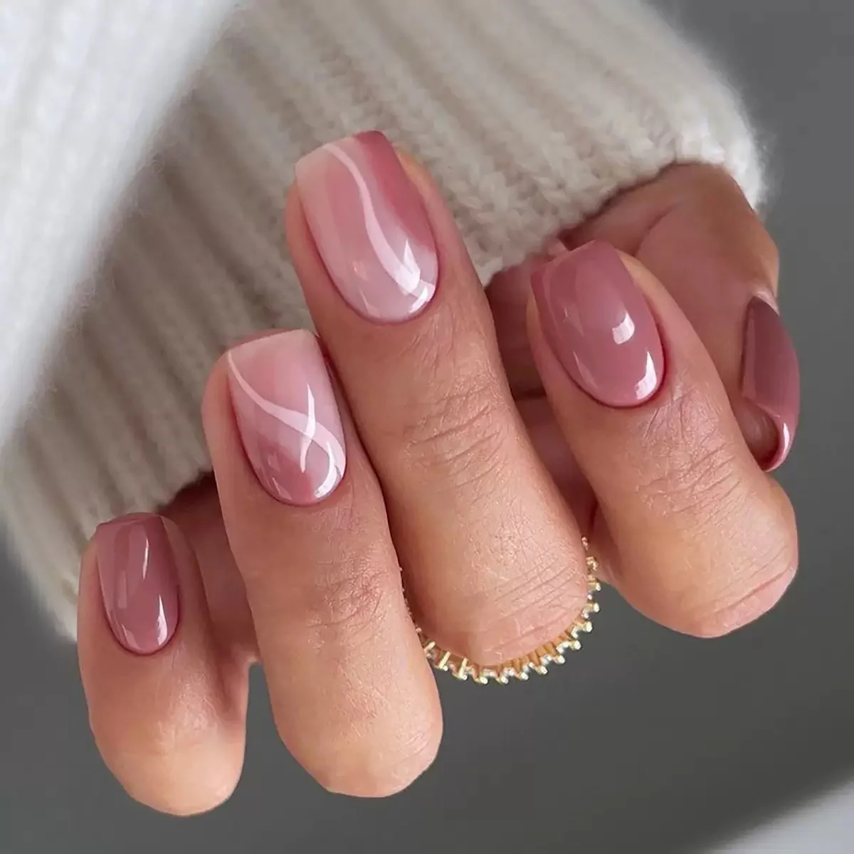 To The Movies Medium Square Pink Marble Press On Nails