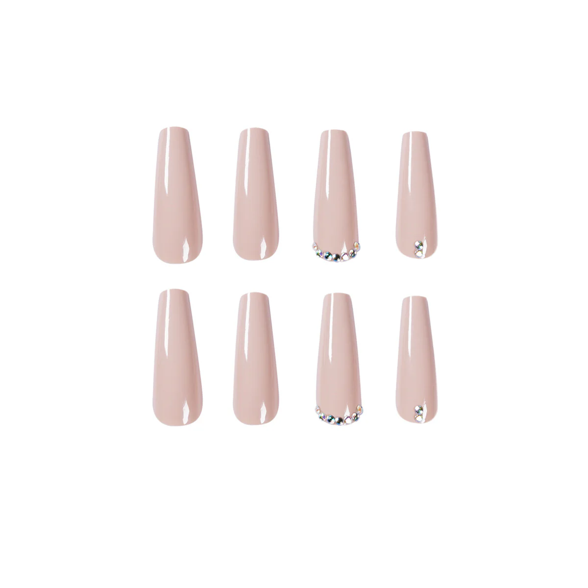 Try Me Long Coffin Beige Studded Press On Nails - Image 2