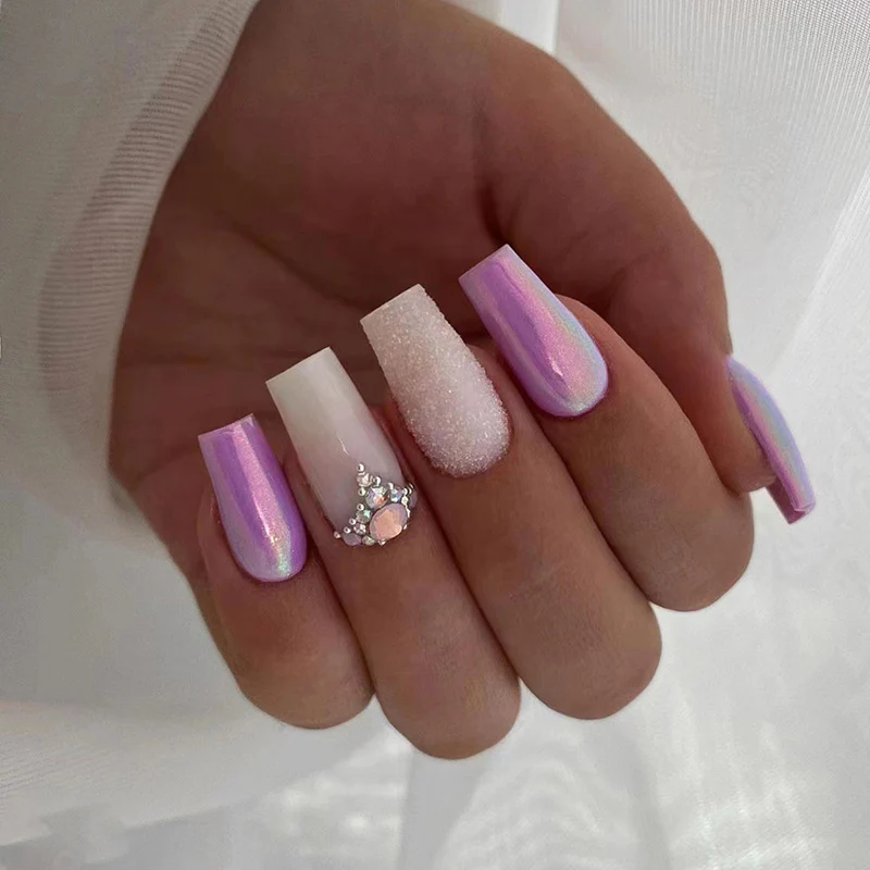 Venus Medium Square Purple Glossy Press On Nails