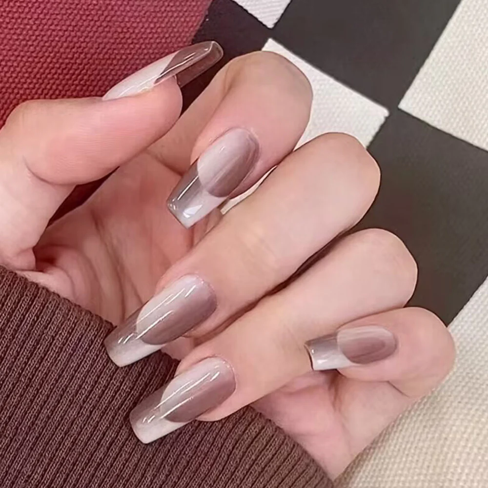 Waiting For This Day Long Coffin Brown Bold Press On Nails