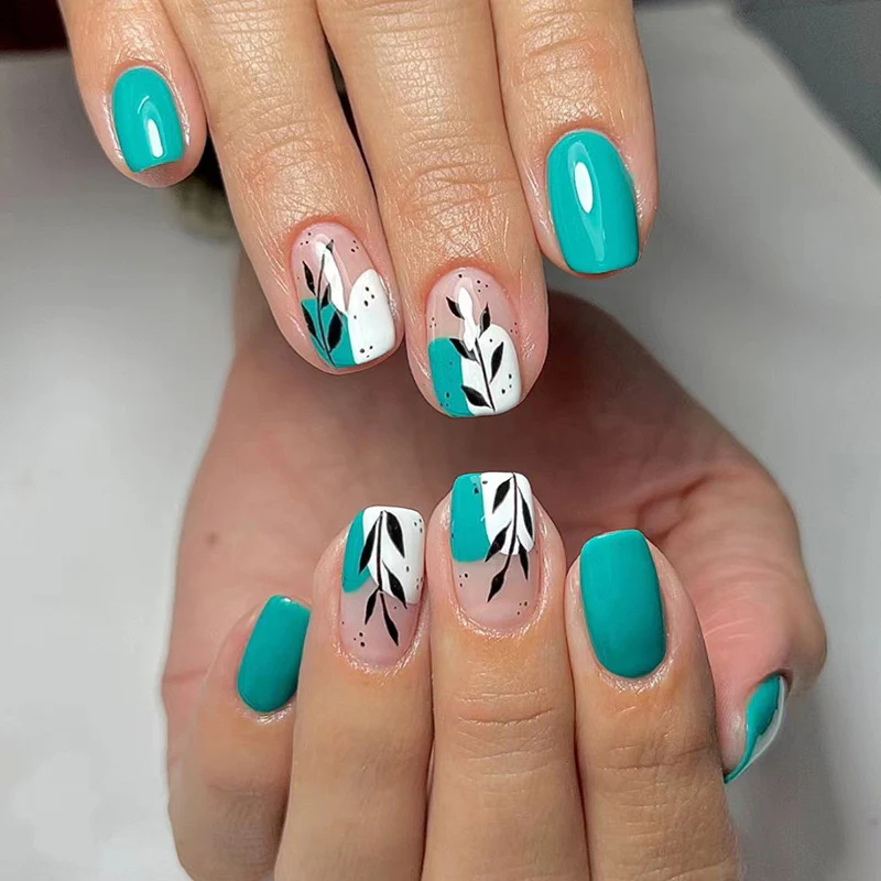 Waving Around Short Square Blue Vacation Press On Nails