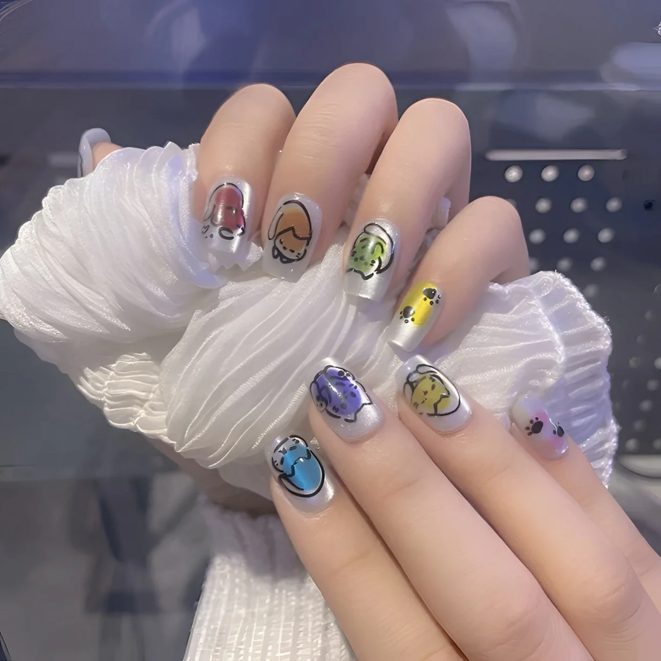 Whimsical Animal Friends Ombré Square Press On Nail Set Long Colorful Cute Cartoon Designs