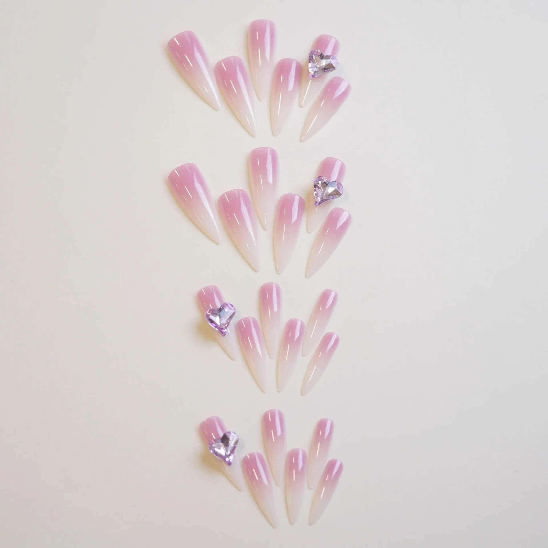 Whimsical Dreamy Pink Extra Long Almond Shape with Sparkling Gemstones Press On Nail Set
