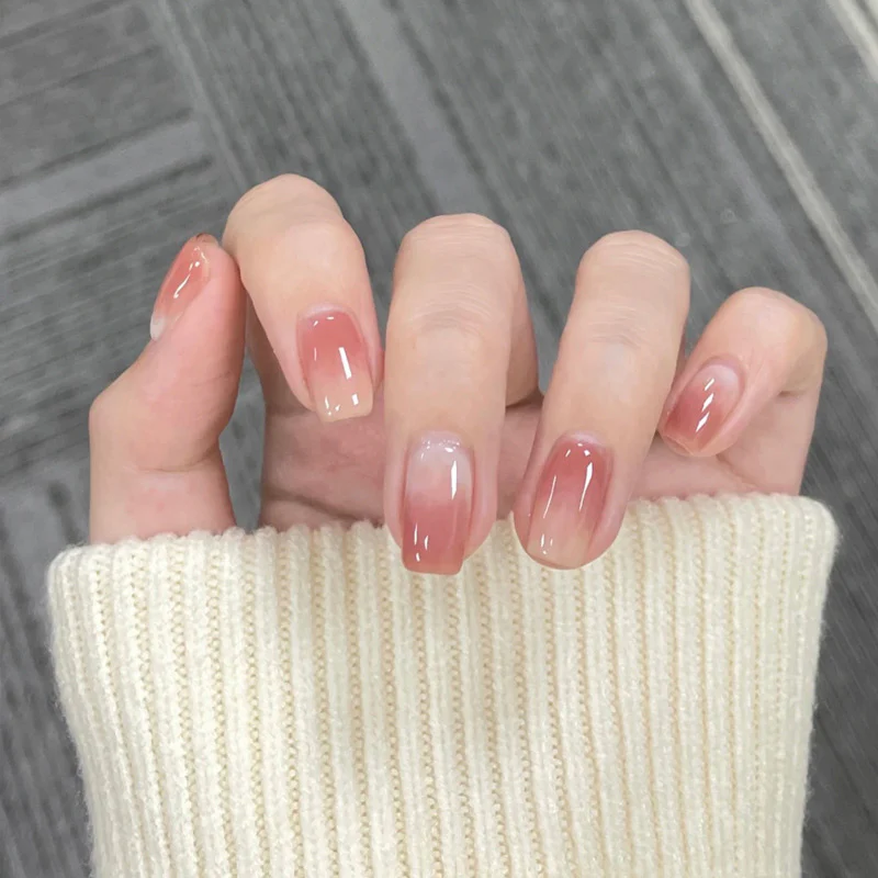 Whimsical Elegance Long Coffin Pink Ombre Glossy Press On Nail Set