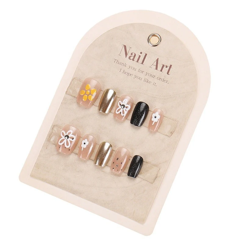 Whimsical Floral Bliss Medium Square Transparent and Black Delightful Nail Art Set