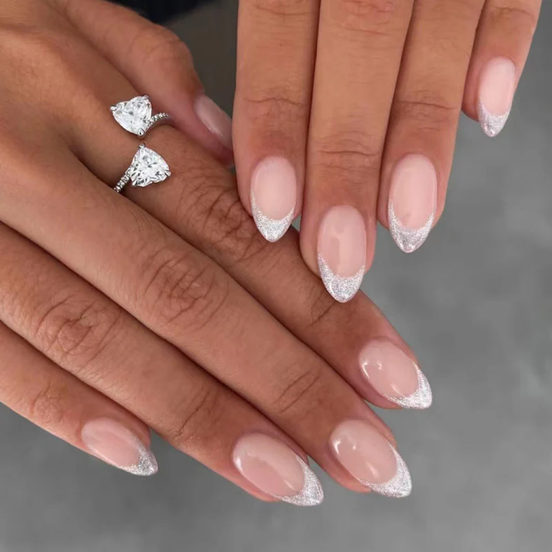 Wild Night Medium Almond Silver French Tips Press On Nails
