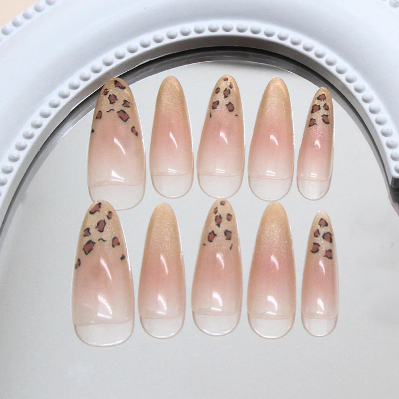 Wild Safari Elegance Long Almond Beige with Leopard Print Accent Press-On Nail Set