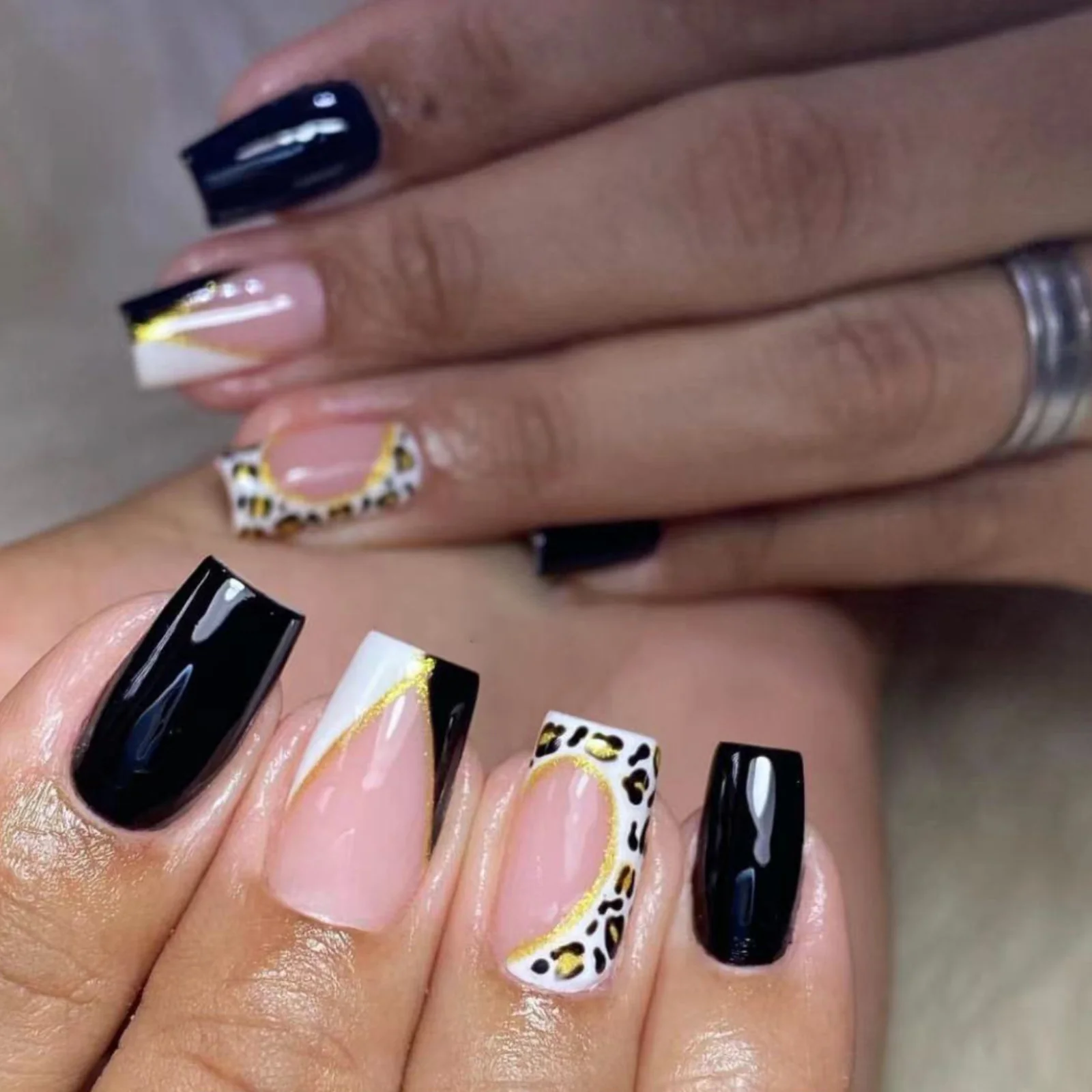 Wilderness Explorer Medium Square Black Leopard Press On Nails