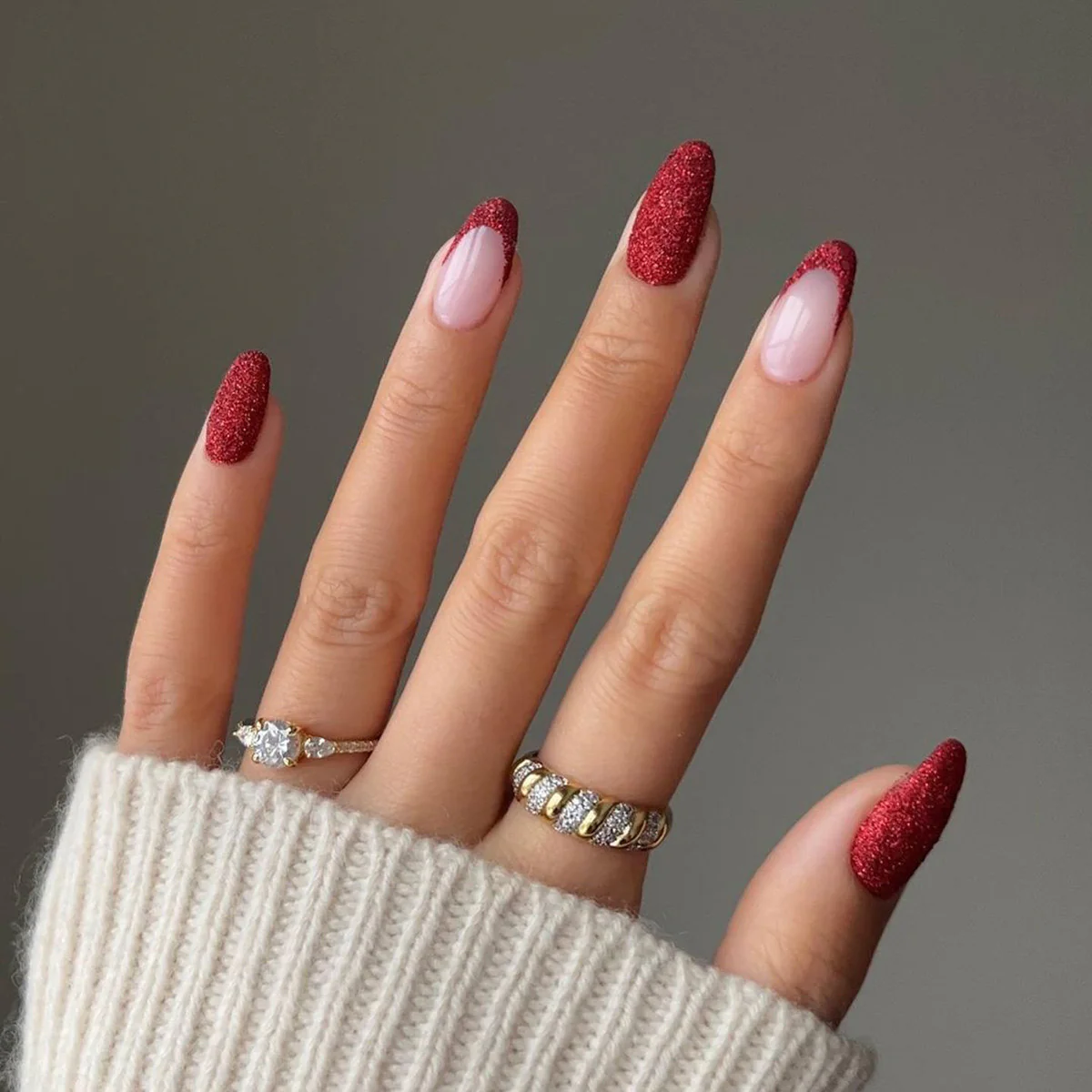 Winter Elegance Medium Almond Burgundy and Blush Glitter Press-On Nails