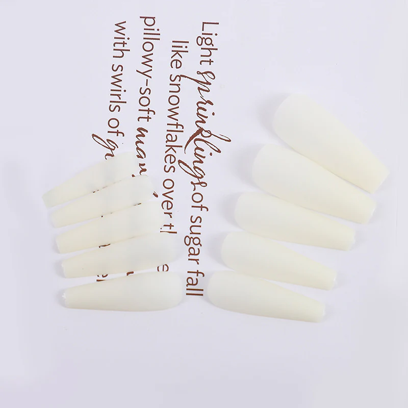 Winter Wonderland Long Coffin Beige Press On Nails with Delicate Gold Foil Accents