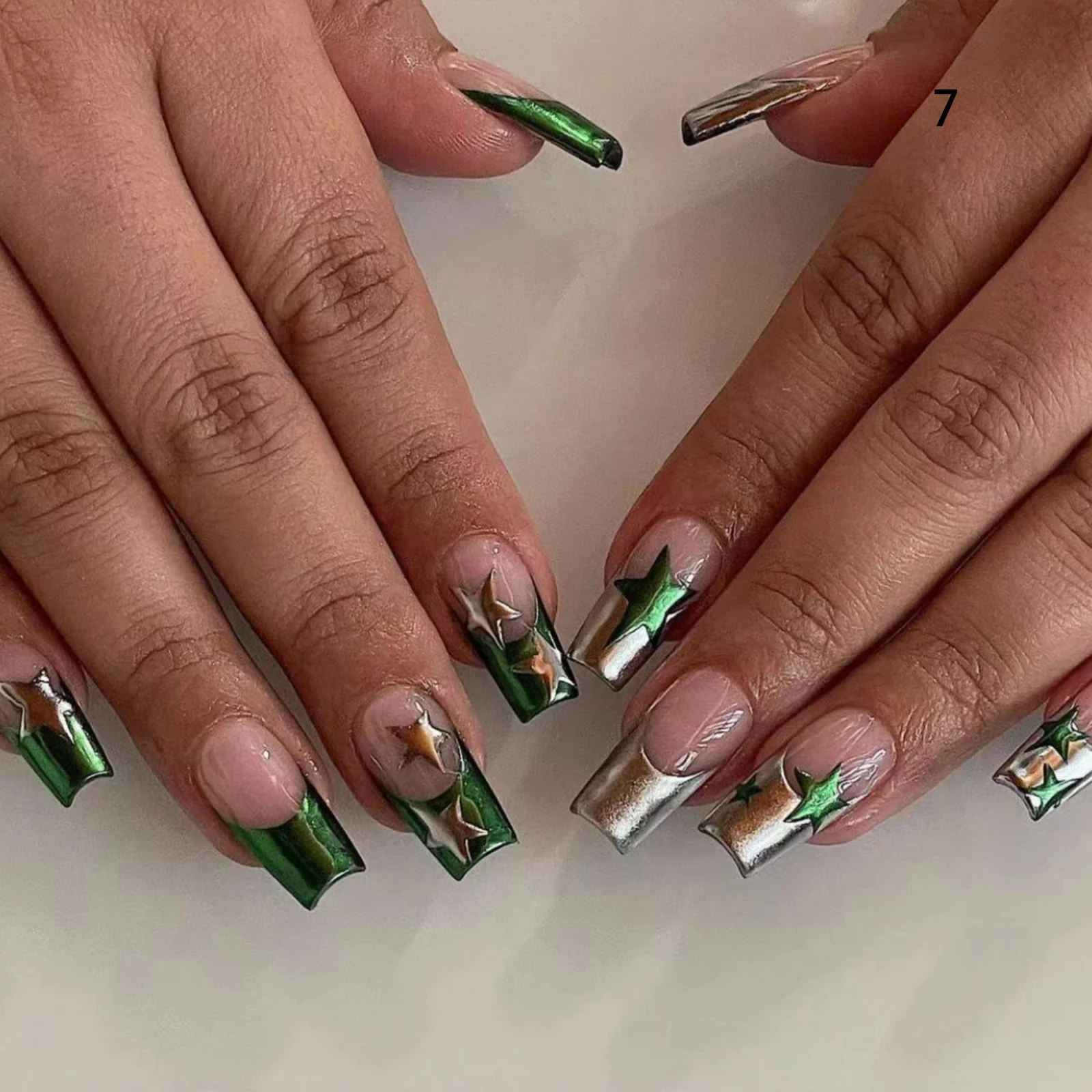 Wrapped In Stars Medium Square Green Bold Press On Nails